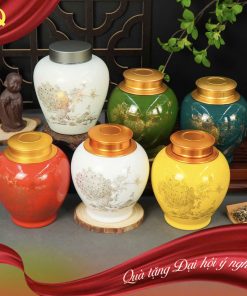 Hũ Trà Vẽ Vàng Kim Nắp Đồng – Bộ Sưu Tập 5 Màu Phong Thủy