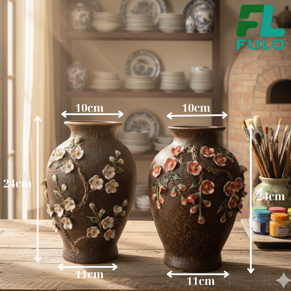 Mai bình đắp đào men mộc Fulo – Vẻ đẹp tinh tế từ bàn tay thủ công Việt