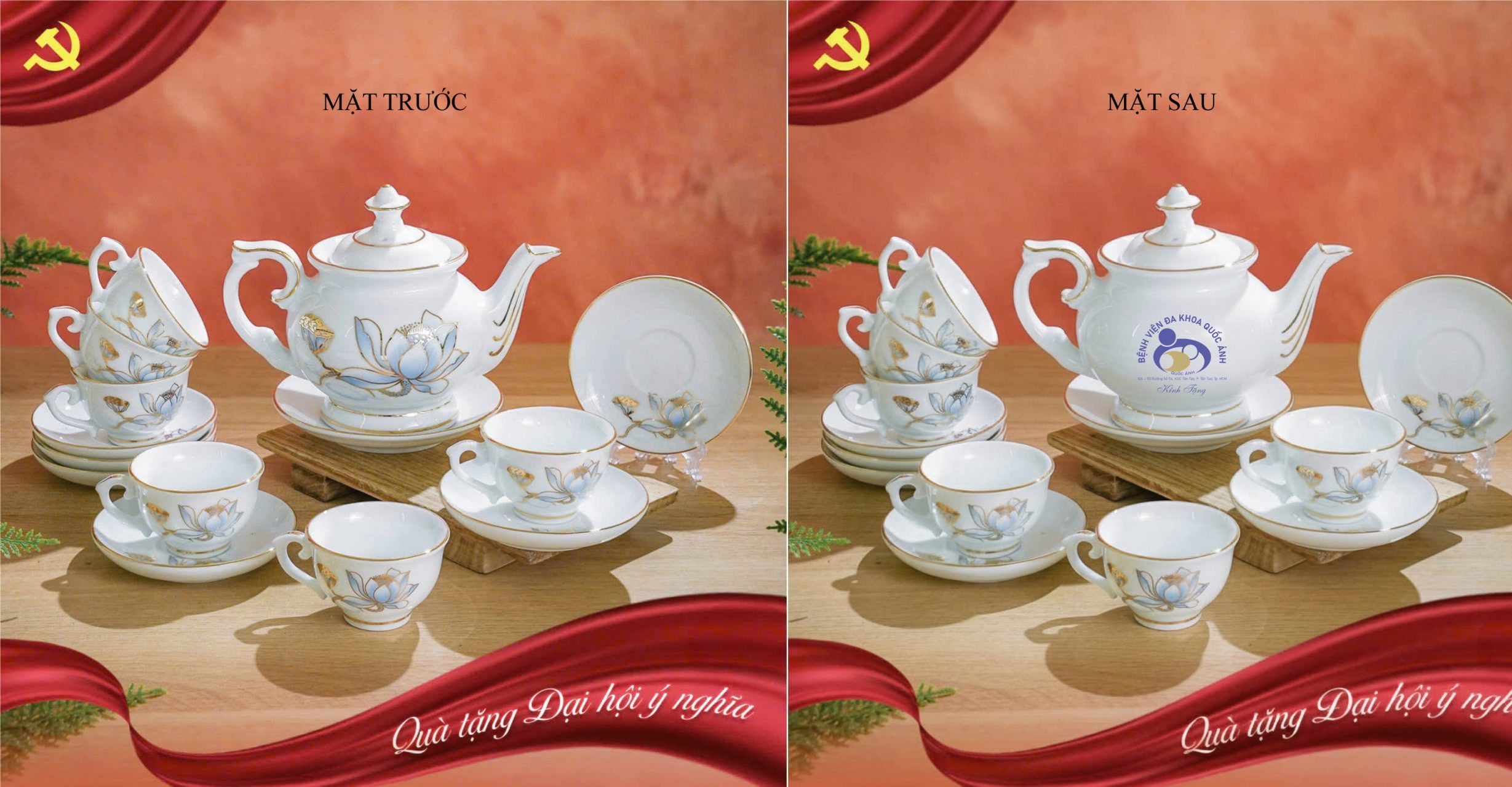 Bộ ấm trà in logo quà tặng gốm sứ fulo
