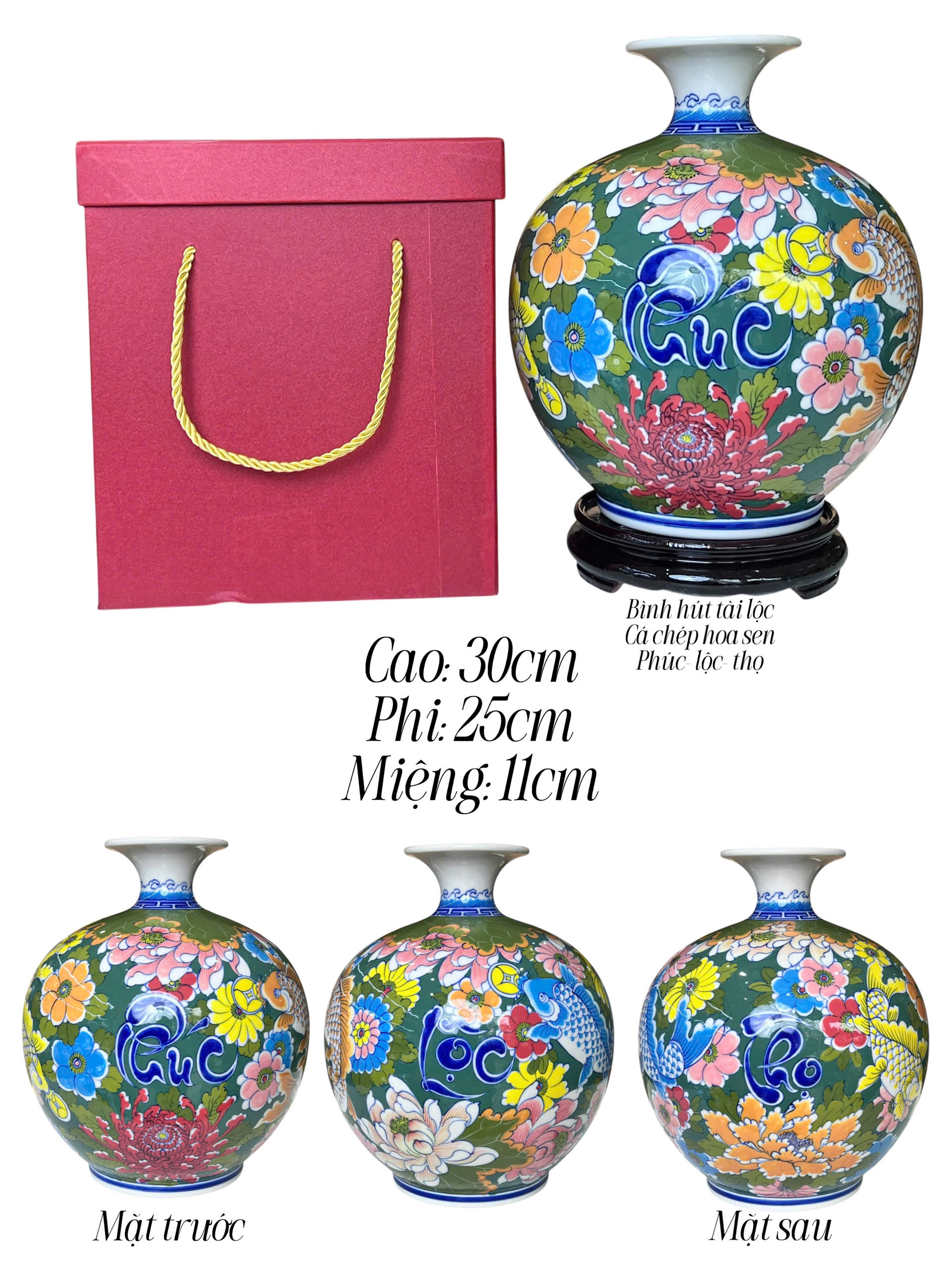 Bình Hút lộc hoa mẫu đơn quà tặng cao cấp