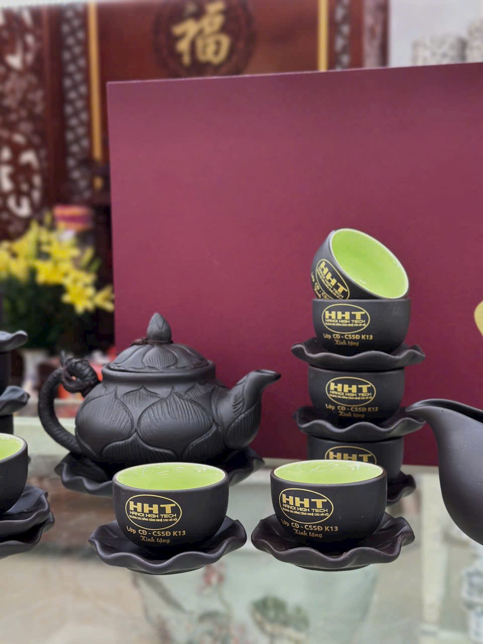 Bộ trà men tử sa in logo quà tặng Gốm Sứ Fulo